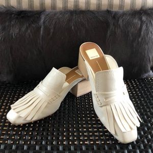 Dolce Vita Cream Fringe Leather Mule Loafers Sz 10